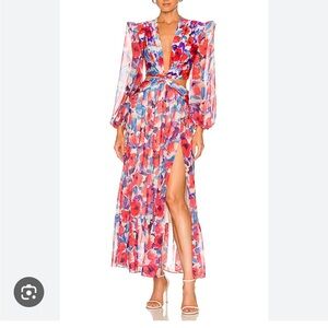 PatBO violet cutout plunge dress - medium red floral